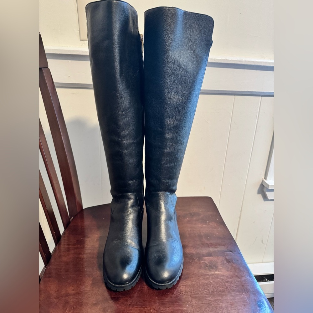 Michael Kors Black Leather Boots with Gold Zipper